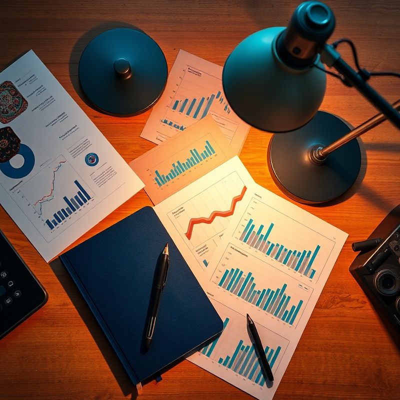 Birou de consultant financiar cu carnet și diagrame